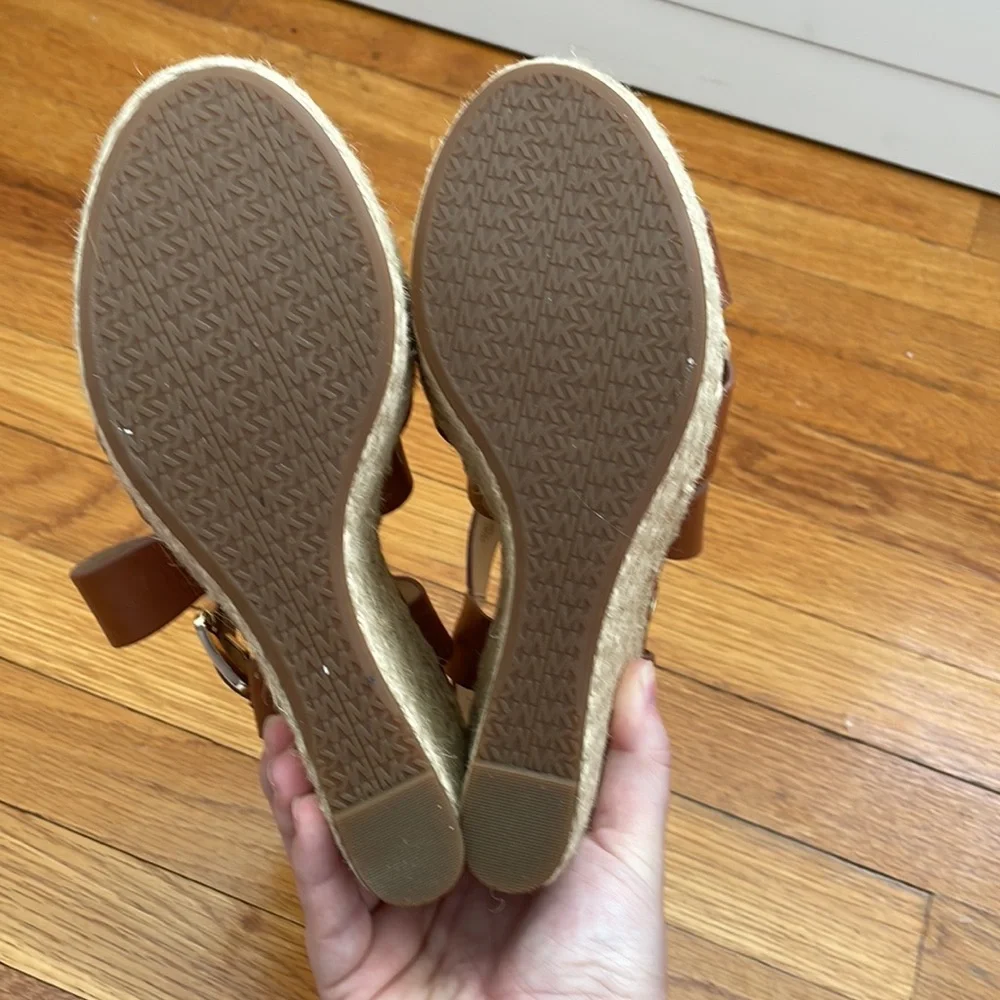 Michael Kors Brown Leather Crisscross Wedge Sandals size 7.5